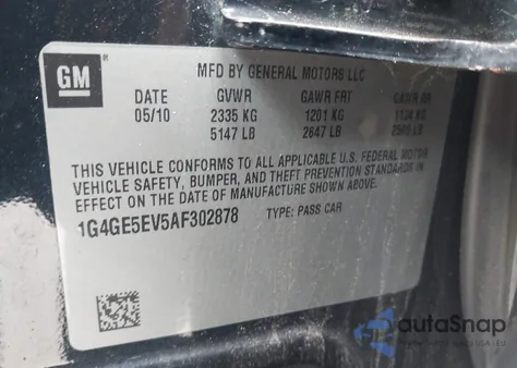 2010 Buick Lacrosse Cxs z USA, uszkodzony, nr VIN 1G4GE5EV5AF302878